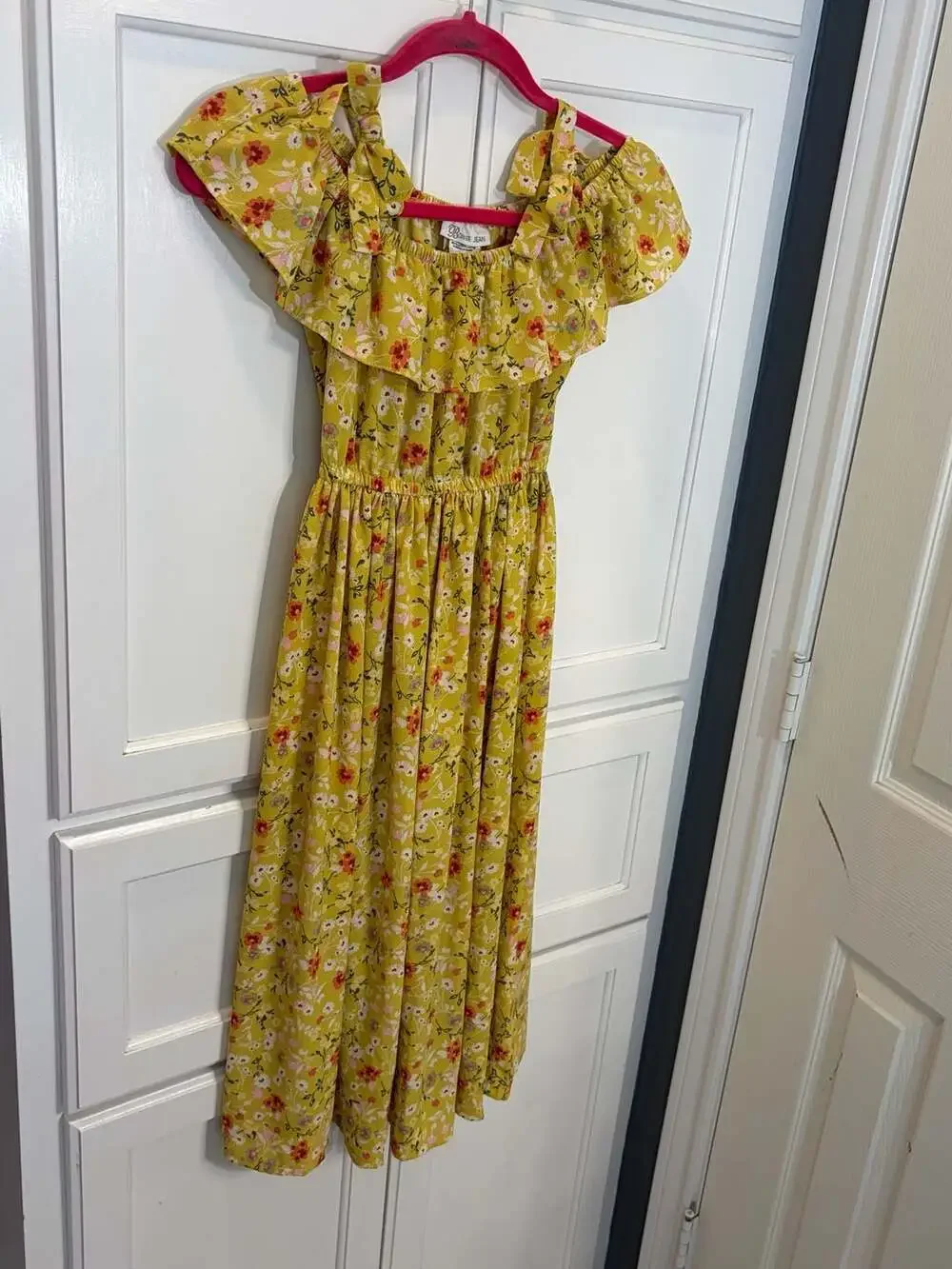 Bonnie Jean Girls Yellow Floral Cold Shoulder Ruffle Maxi Dress Size 7